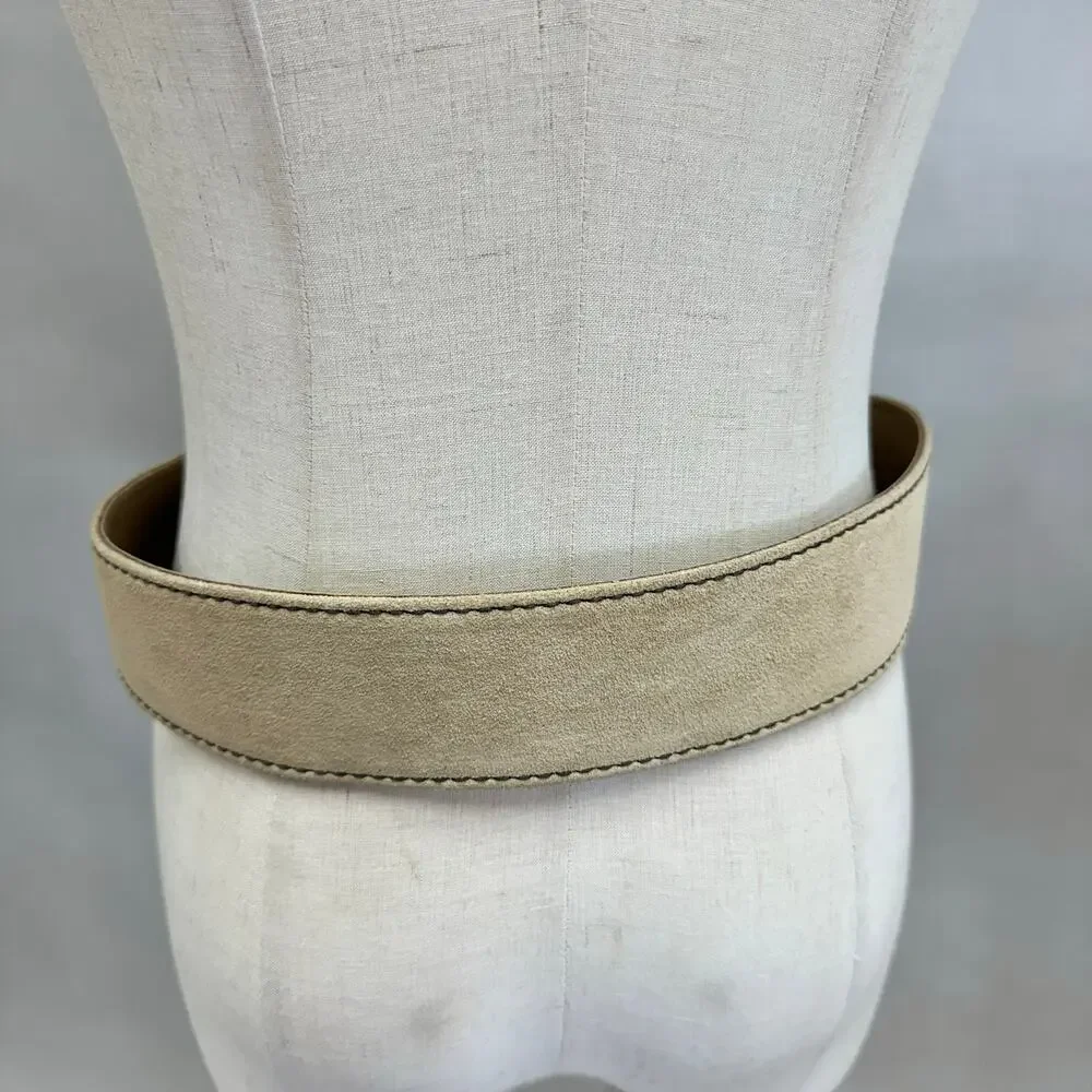 Vintage Suede Leather Waist Belt w/ Gold‎ Lion Medallion Statement Size Large